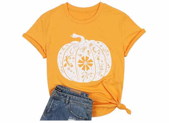 Women's Fall Short Sleeve Pumpkin Tee Shirt 🎃