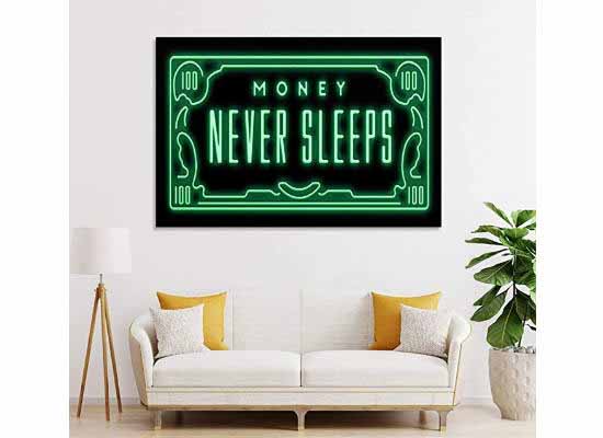 'Money Never Sleeps' Decorative Wall Art 🖼 16x24inch (40x60cm)