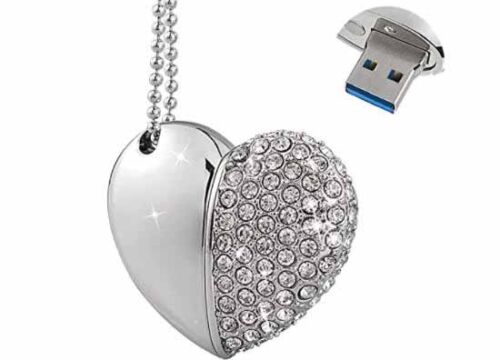 Diamond Heart-Shaped 💝 128GB USB Stick Necklace with Jewelry Gift Bag