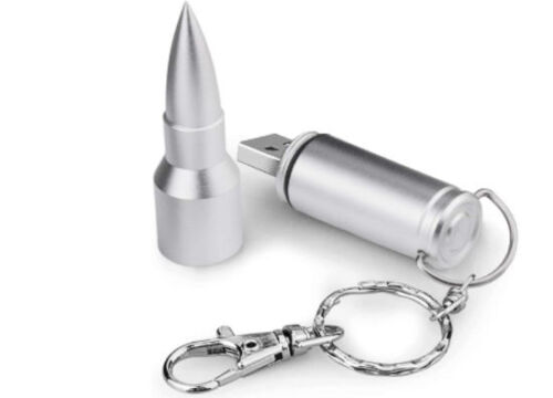 3D Bullet USB Flash Drive ⚡ with Key Chain (64 GB, Silver)