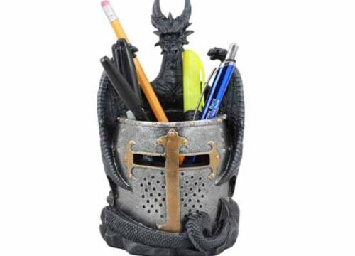 Medieval Fantasy Dragon & Knight Helmet Pen Holder ๐ฒ