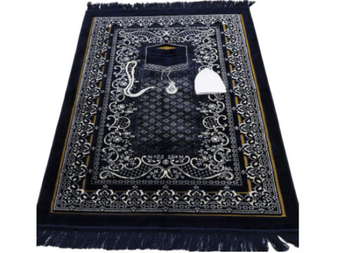 Islamic Prayer Rug 🕌 With Free Prayer Cap, Beads & Car Hanger